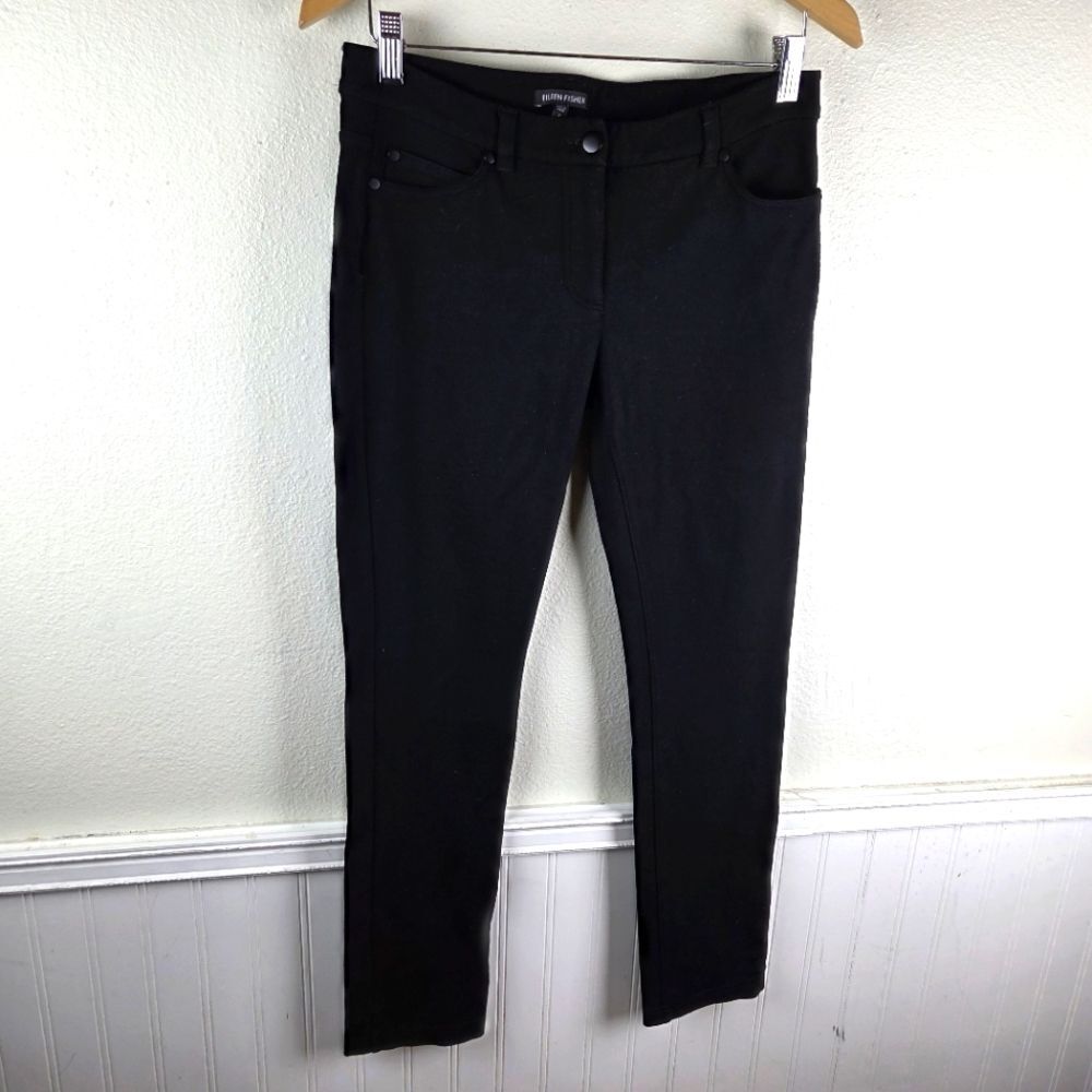 Eileen Fisher Women's Black Slim Ankle Pants Size 6 Stretch Viscose Nylon